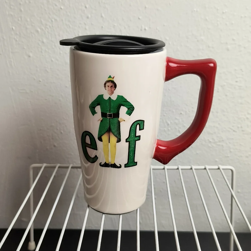 Christmas Spoontiques Elf Travel Mug W/ Lid Ceramic 18oz Buddy The Elf White/Red